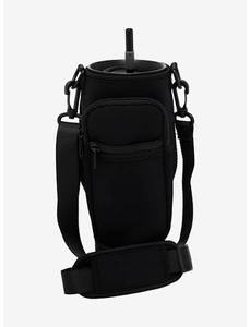 lot 61442 image: black neoprene water bottle sling bag with an attached zippered front pocket