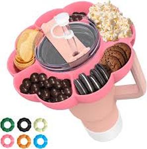 lot 61458 image: Snack Tray for Stanley Cup Accessories, Snack Bowl Snack Holder Snack Ring Compatible Stanley Quencher 40 oz Tumbler Cup with Handle, Extra Include Boot, Straw Cover, Leak Stopper, Reusable Silicone
