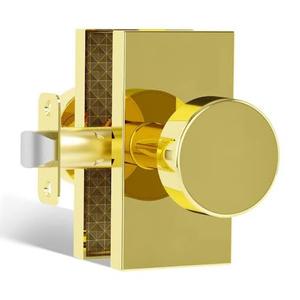 lot 62477 image: Modern Metal Polished Brass Interior HallCloset Unkeyed Passage Door Knob with Round Knob and Rectangular Backplate
