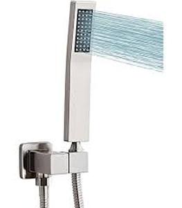 lot 63464 image: Brushed Nickel Square Hand Shower Head, handheld shower head with hose,Brass High Pressure Rinse With Adjustable Water Supply Elbow Wall Mount Connector Shower Bracket and Hose Set