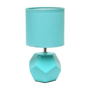 Simple Designs Round Prism Mini Table Lamp with Matching Fabric Shade Blue : Ceramic Base, ETL Listed, No Assembly Required