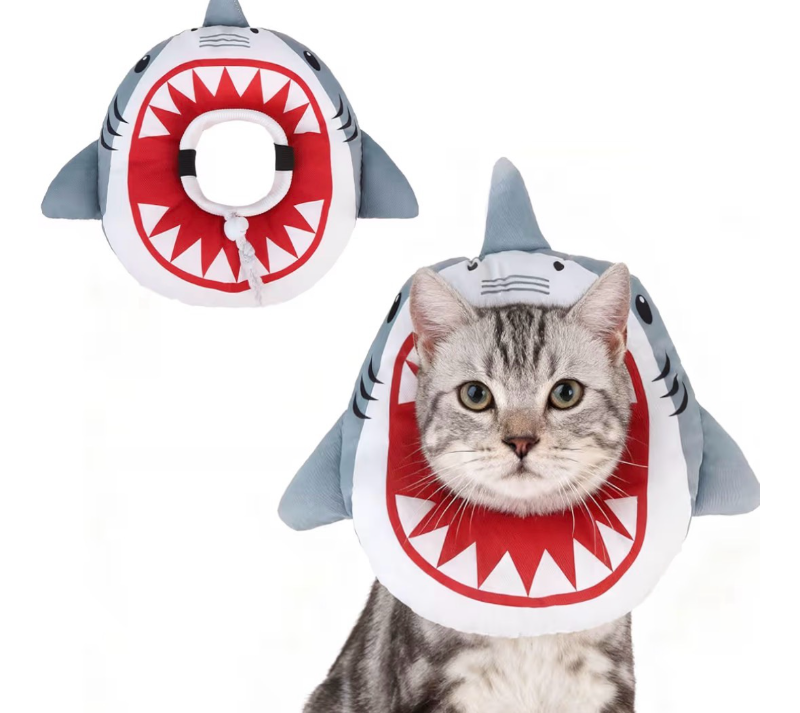 lot 5560 image: EXPAWLORER Cat Cone Collar Soft, Cat Recovery E Collar After Surgery to Stop Licking, Adjustable Waterproof Neck Elizabethan Pet Kitten Puppy Donut Pillow for Cats Wound Healing, Shark