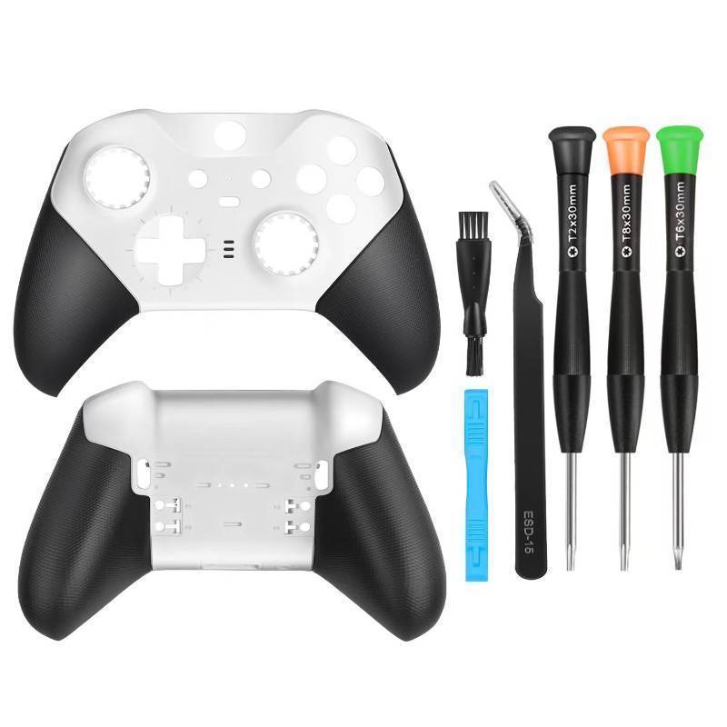 lot 5792 image: Front Back Housing Shell Faceplate Grip Cover Replacement Repair Parts Accessories Kit for Elite Series 2 Controller (White)