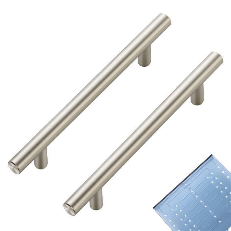 lot 5878 image: Ravinte 60 Pack  7.38 Cabinet Pulls Brushed Nickel Stainless Steel Kitchen Drawer Pulls Cabinet Handles 7-38Length, 5 Hole Center with Mounting Template - Retail $59