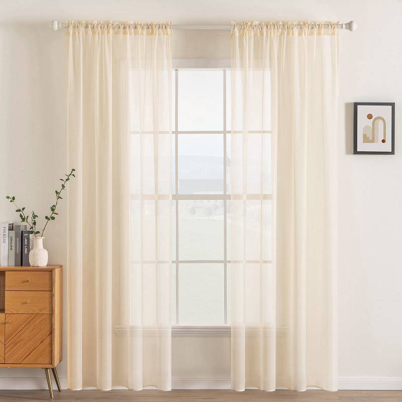 lot 5938 image: MIULEE 2 Panels Solid Color Sheer Window Curtains Elegant Window Voile PanelsDrapesTreatment for Bedroom Living Room (54 X 96 Inches Cream Beige)