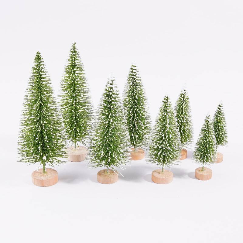 lot 5942 image: JStnana 8Pcs Green Bottle Bursh Trees, Mini Artificial Christmas Tree Frosted Sisal Trees with Wooden Base Vintage Mini Xmas Tree for Christmas New Year Winter Holiday Party Home Table Craft Decor