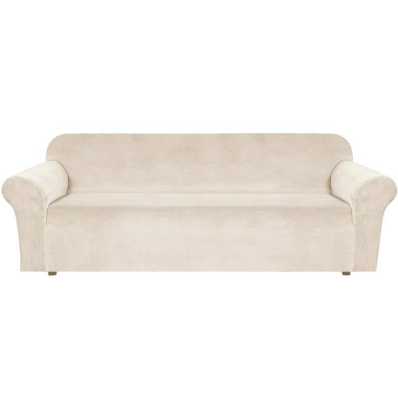 lot 6007 image: H.VERSAILTEX Stretch Sofa Covers Large Couch Covers Sofa Slipcovers Furniture Protector Soft with Non Slip Elastic Bottom, Feature Thick Comfy Rich Velour (XL Sofa, Ivory)