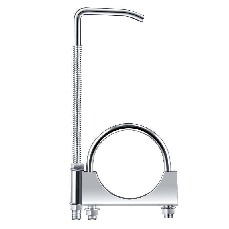 lot 6059 image: Datanly 4 Pcs 2.5 Inch Universal Exhaust Clamp with Hanger, Made of Heavy-Duty Clamp with Rear Muffler Hanger Exhaust Pipe for Cars, Trucks Pipes - Retail $96