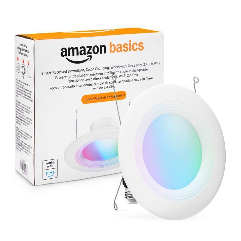 lot 6077 image: Amazon Basics Smart Recessed 56 Inch Downlight, Color Changing, Works with Alexa only, 2.4GHz WiFi, 1 Pack
