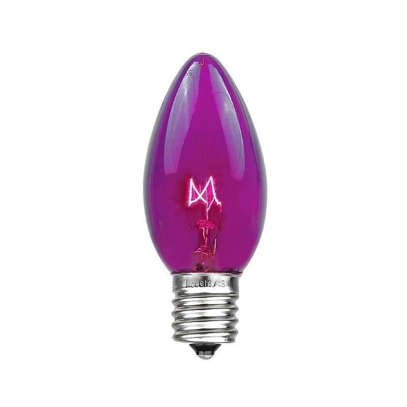 lot 6129 image: Novelty Lights Incandescent Christmas Replacement Bulbs - IndoorOutdoor Individual Bulbs for Christmas Tree, Display, & More - C9E17 Intermediate Base, 7 Watt Lights (Purple, 25 Pack)