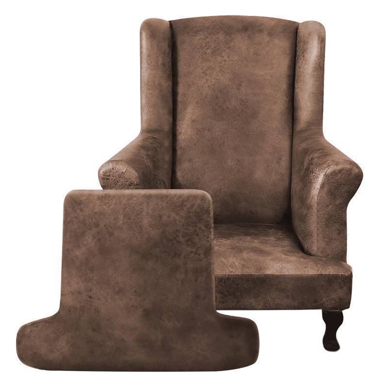lot 6186 image: ANARACHON Leather Look Wingback Chair Covers, 2-Piece Wing Chair slipcover, Stretch Wing Back Armchair Slipcovers with Elastic Bottom, Soft Spandex Furniture Protector for Living Room (Light Brown #2) - Retail $40
