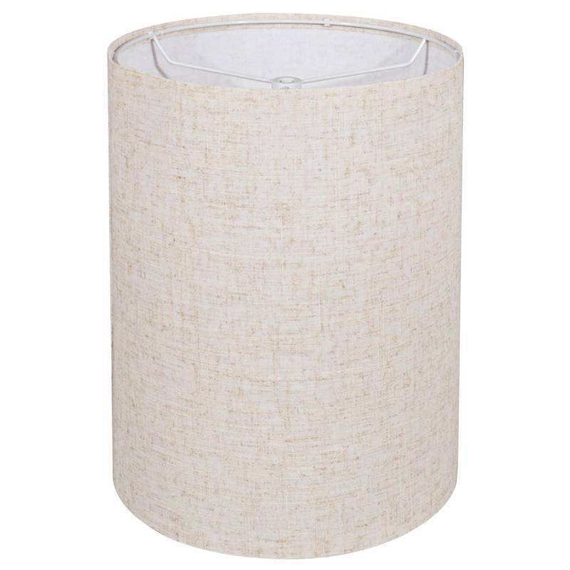 lot 6193 image: Tall Drum Lamp Shade for Table Lamps, Floor Lamp, Cloth Lampshade 10 Top X 10 Bottom X 13 High, Beige Large Line Fabric, Easy Assembly