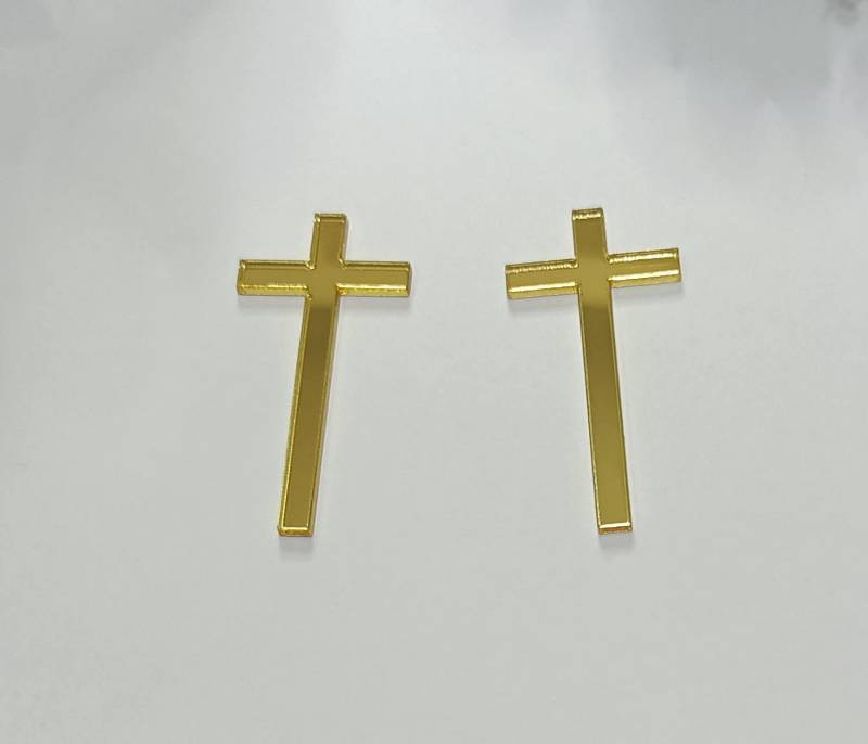 lot 6233 image: XIAOYUE 12pcs of Cross Cake Charm,Baptism Cake Topper,Slim Acrylic Cross Christening Baptism Confirmation, Acrylic Cross Cake decoration (3, Gold Mirror)
