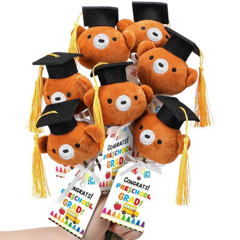 lot 6322 image: WinnerWhy 12 Sets Preschool Graduation Gifts Bear Bouquet with Card Mini Graduation Bears End of The School Gifts for Kids Students 2026 Grad Party Table Decor Keepsake Photo Props Vase Filler - Retail $25