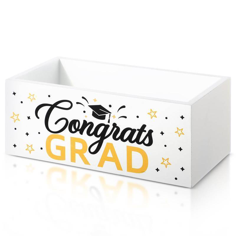 lot 6634 image: Sintuff Graduation Candy Dish Congrats Grad Wooden Serving Bowl Rustic Large Wood Graduation Cards Box to Collect Letters Greeting Gift for Class of 2026 Gradate Party Decoration Supplies(Grad)