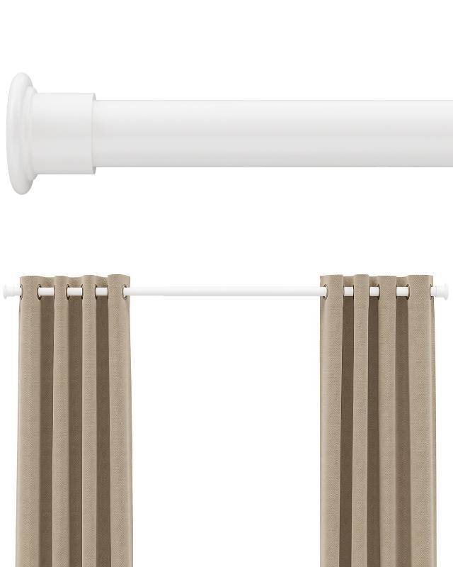 lot 6846 image: Tension Curtain Rod by EZFurni, 42-123 Inches, Heavy Duty Tension Rods for Windows, Adjustable Spring Loaded Curtain Rods No Drilling, Renter Friendly, Hold Up Blackout Curtains and Non Slip, White - Retail $38