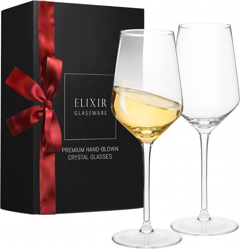 lot 6852 image: ELIXIR GLASSWARE Hand Blown Red & White Wine (White Wine Glass Set of 2 13oz, 2 count)