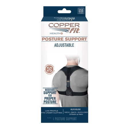 lot 7082 image: Copper Fit Health Plus Posture Corrector Brace  Reduce Neck  Back and Shoulder Pain  Black - Retail $25