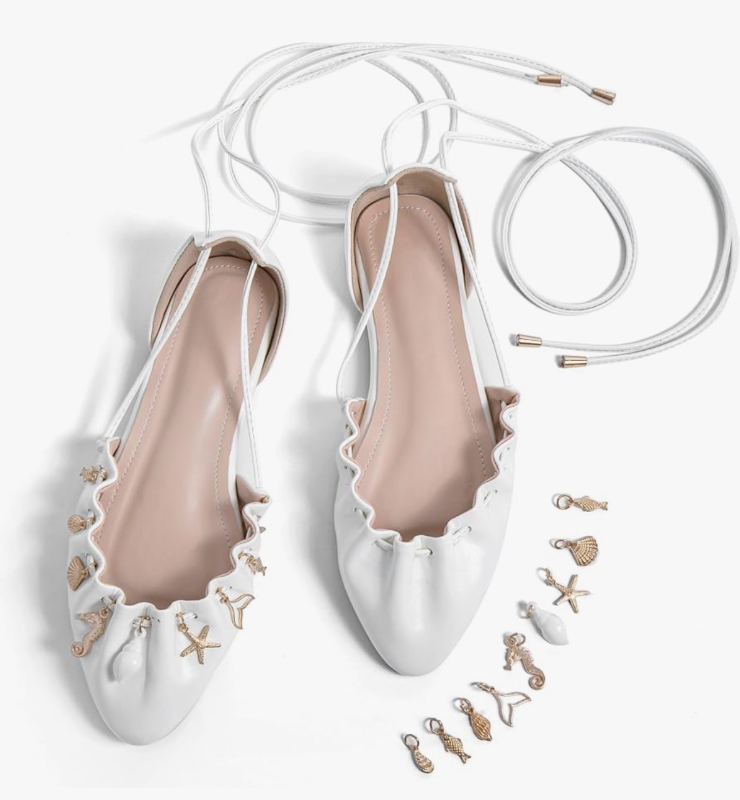 lot 7089 image: Womens Flats Ballet Flats Lace up Pointed Toe Ballerina Shoes Closed Toe Sandals Dressy Shoes for Wedding Travel Work Casual Date (10W)