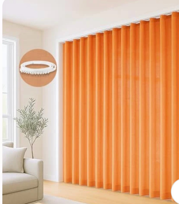 lot 7092 image: Faux Linen Semi Sheer Extra Wide Room Divider Curtain with Flexible Curtain Track, Light Filtering Privacy Drapes for Window Sliding Glass Door, Living Room Bedroom, Sunset Orange (72W x 72L)