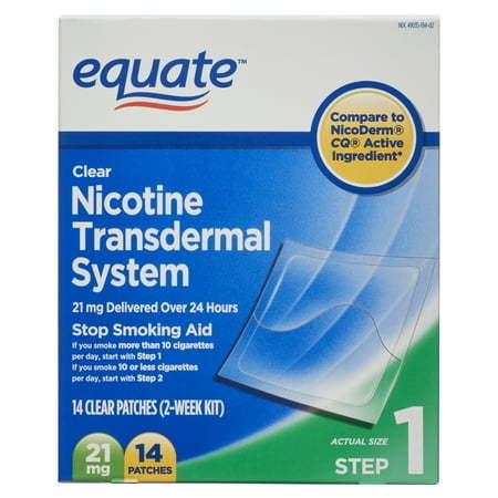 lot 7414 image: Equate Nicotine Transdermal System Step 1 Clear Patches  21 mg  14 Ct 1228 2 pack