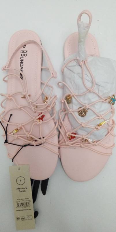 lot 7451 image: Boundaires Pink Ballet Pointe Shoes with Decorative Charms - Size 6