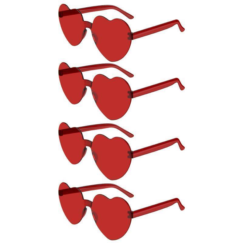 lot 7859 image: NACHLYNN 4 Pairs Red Heart Sunglasses for Women Rimless Heart Shaped Sunglasses Candy Color Glasses for Party Favors