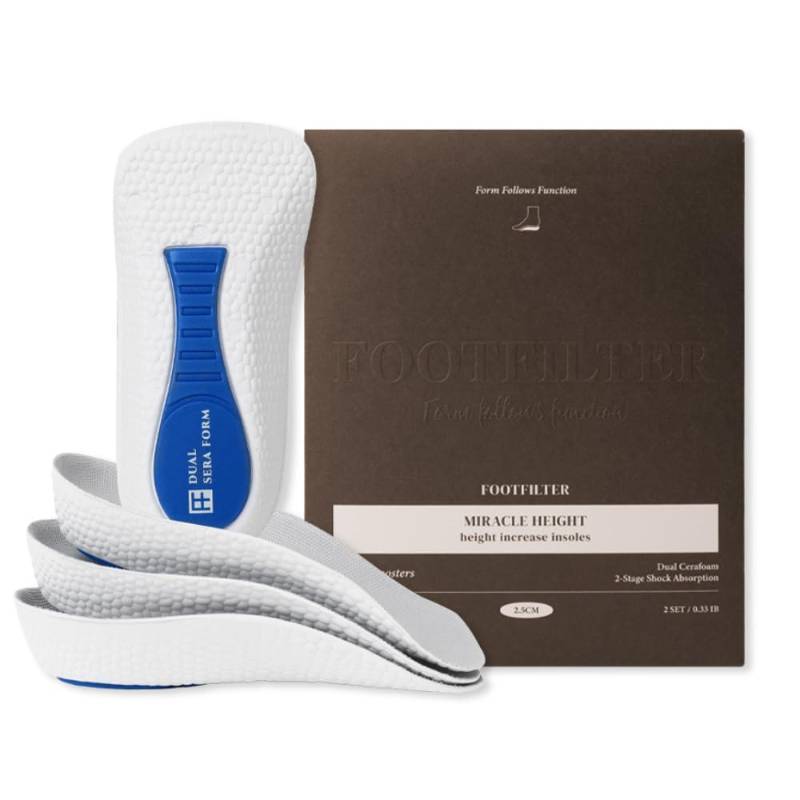 lot 7530 image: Footfilter Height Increase Insole Men and Women, Soft, Comfort, Korea Insole, 1 Inch Soft Comfort, 2 Pack (1.5cm2.5cm) - Retail $25