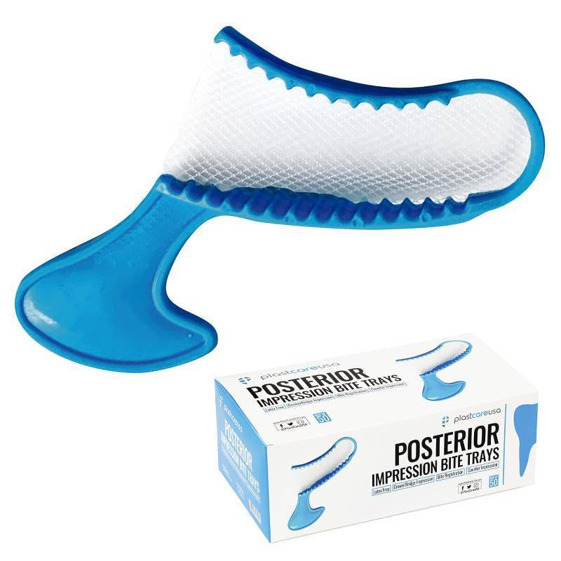 lot 7551 image: 50 Posterior Blue Disposable Dental Bite Registration Trays, Impression Trays for Teeth Molds, 1 Box of 50 Bite Trays