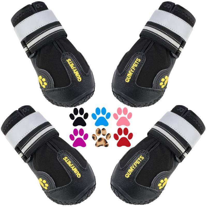 lot 7853 image: QUMY Dog Shoes for Hot Pavement, Dog Snow Boots & Paw Protectors for Winter - Retail $26