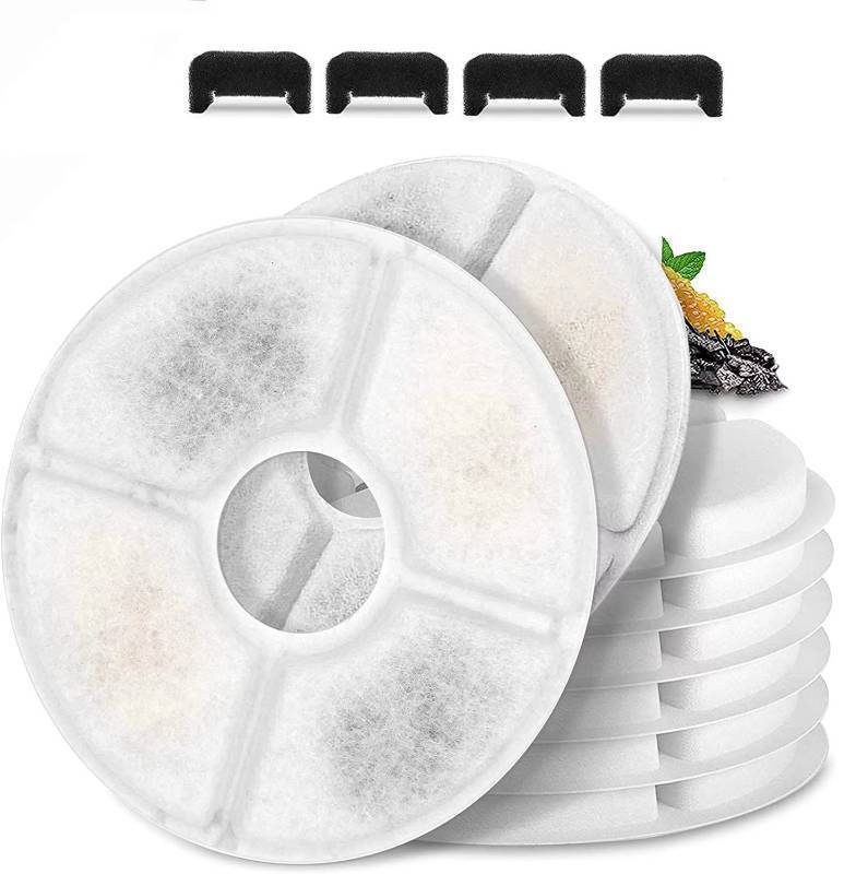 lot 7553 image: CatPet Water Fountain Filters, 12 Pieces Set Pack of 8 Replacement Filter Dia is 5 Fit for 81oz2.4L, 3 Filtration System with 4 Pre-Filter Sponges