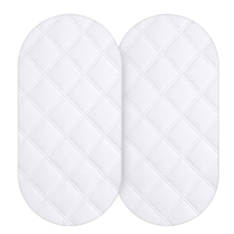 lot 7857 image: Yoofoss Waterproof Bassinet Mattress Pad Cover 2 Pack Fit for HourglassOval Bassinet Mattress, Baby Bassinet Mattress Protector for Boys and Girls 32X16in White