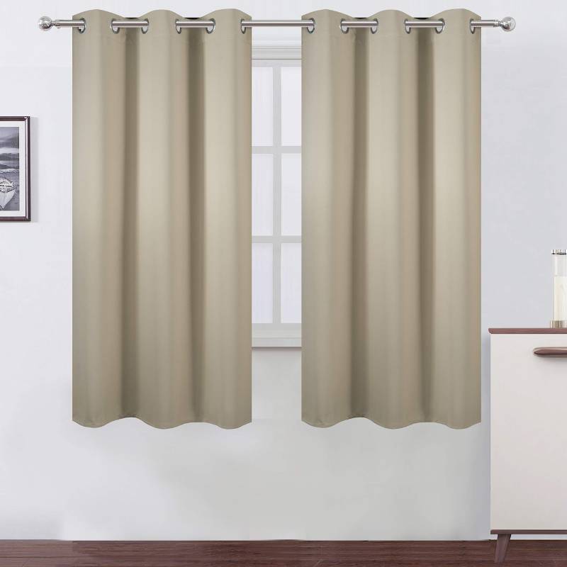 lot 7896 image: LEMOMO Beige Thermal Blackout Curtains42 x 63 InchSet of 2 Panels Room Darkening Curtains for Bedroom - Retail $24
