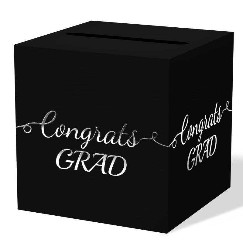 lot 7497 image: WNINK Graduation Congrats Card Box, 2026 Graduation Party Decorations Graduation Money Card Boxes Holder Graduation Gift Grad Parties Black and Silver Foil Design, Foldable Card Box Decorations