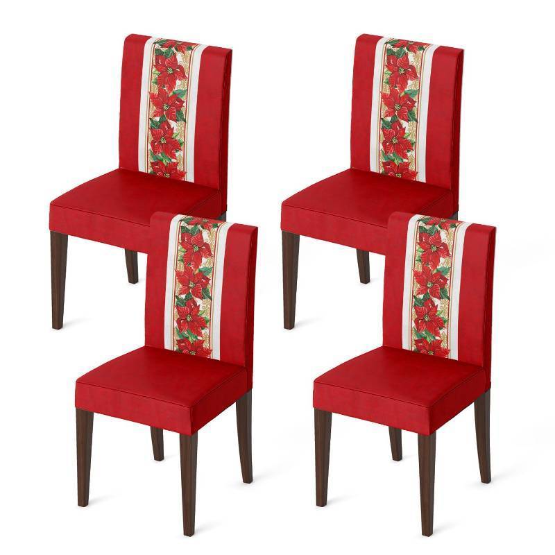 lot 7278 image: Horaldaily Christmas Red Watercolor Red Poinsettia Chair Covers, 4PCS