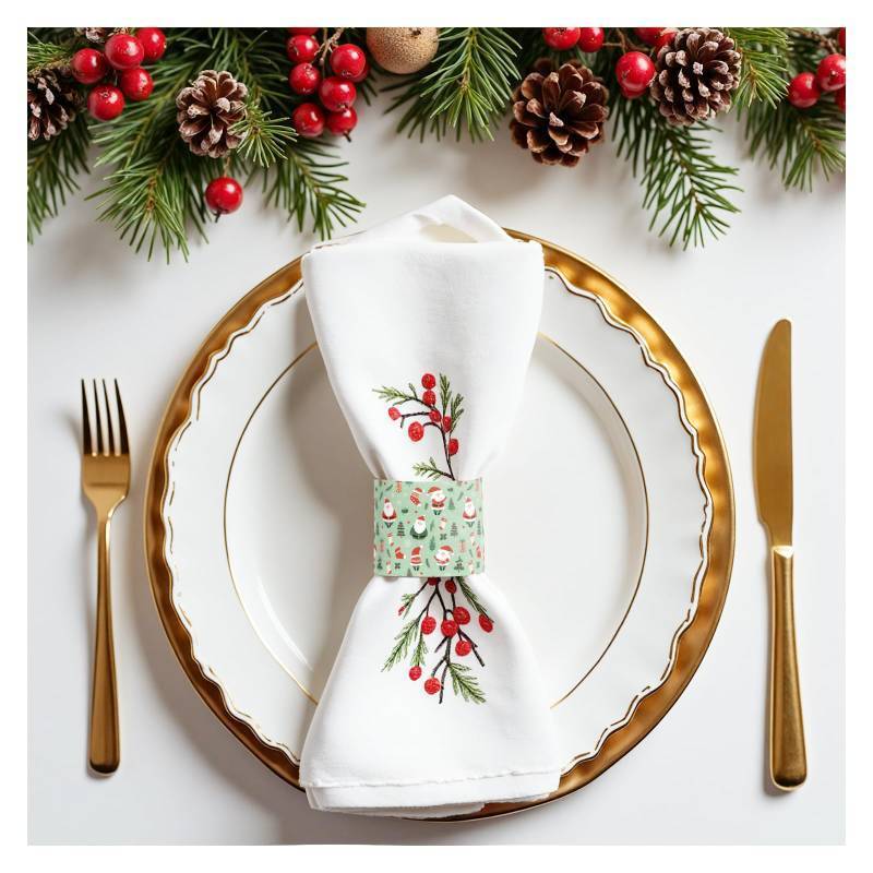 lot 7478 image: Christmas Napkin Rings,Mingting 100PCS Paper Napkin Bands Self Adhesive for Table Decor Setting Christmas Dinner Party Decoration Holiday Supplies, Green