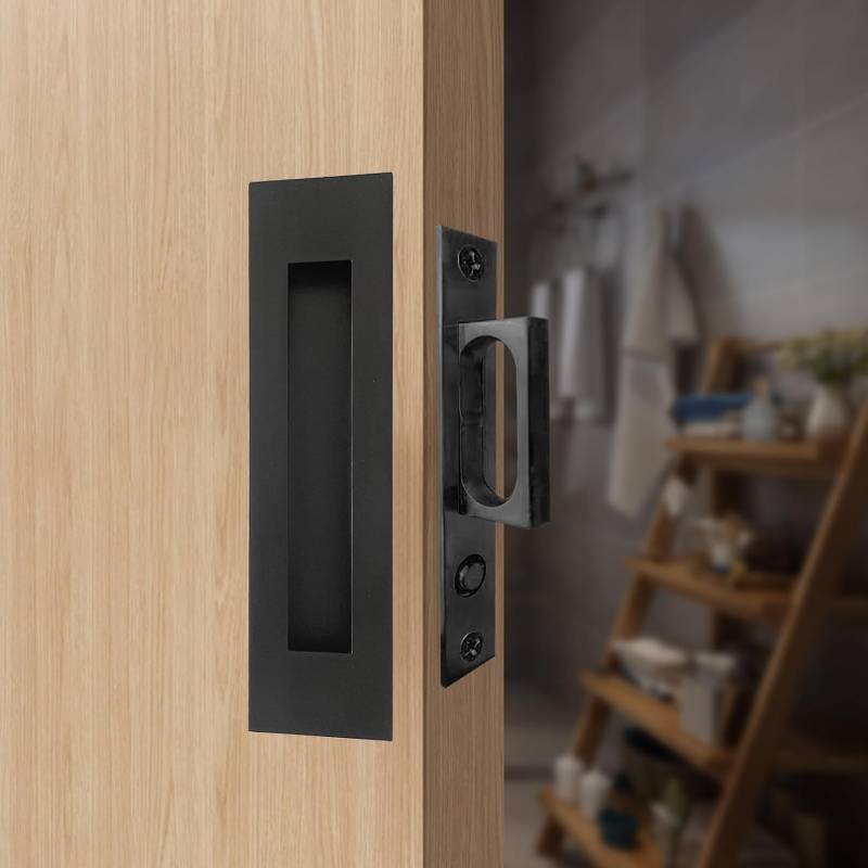 lot 7535 image: senharvest Recessed Finger Flush Pulls with Edge Pull -Sliding Closet Door Handles Hardware Suitable for Pocket Door,Closet Door,Sliding Doors, Barn Door Handle (Black, 4.72Inch)