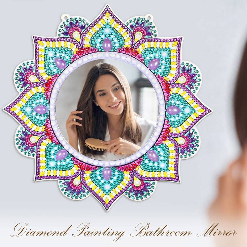 lot 7578 image: Marsui Diamond Painting Mirror Kits Diamond Art Painting Mirror for Adults Beginners Christmas Birthday Gifts Art Crafts Home Wall Table Decor(Cute)