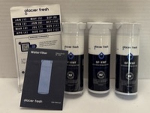 lot 8402 image: Glacier Fresh Water Filter GF-XWF 3-Pack with User Manual and Replacement Schedule
