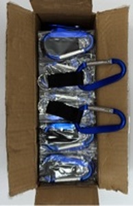 lot 8408 image: Carabiner Clip Keychain with Black Strap Blue Hardware Lot of 6