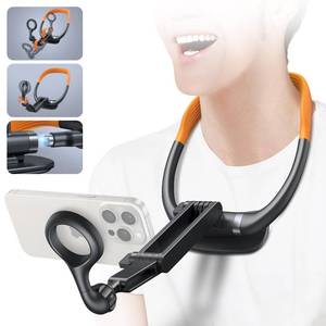 lot 8422 image: Orange Magnetic Neck Phone Holder - Hand Free Chest Stand for iPhone 12-16 Series, POVVlog Video Recording & Filming