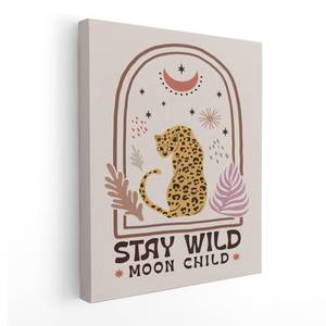 lot 8425 image: Stay Wild Moon Child Wall Art Prints, Hippie Room Decor, Trendy Retro Boho Floral Leopard Posters Wall Decor for Home Living Room Bedroom, Trendy Wall Decor, 11x14 Inch Framed