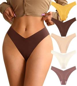 lot 8433 image: ASIMOON Seamless Bikini Underwear Women Sexy No Show Cheeky Underwear Soft V Cut Hipster Panties High Cut Underwear Multipack size xl