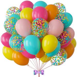 lot 8446 image: BBeiPulAs 88Pcs Tropical Balloons Kit 12 Inch Hawaiian Luau Balloons Hot Pink Orange Teal Green Yellow Pastel Pink Latex Balloons for Summer Pool Party Birthday Baby Shower Balloon Arch Decorations