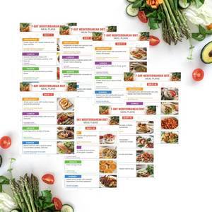 lot 8475 image: Auroscent Mediterranean Diet Meal Planner Chart - 7-Day Menu Guide with Food List & Grocery Planning for Healthy Eating & Heart Health