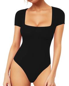 lot 8496 image: MANGOPOP Womens Square Neck Short Sleeve Bodysuit Tops Fern XXL
