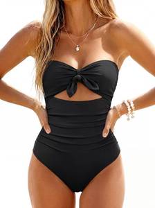 lot 8556 image: Sexy Cutout One Piece Swimsuits Tummy Control Halter Bathing Suit Black S - Retail $37