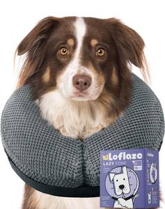 lot 8561 image: Loflaze Soft Inflatable Dog Cone Collar Alternative After Surgery - Dog Neck Donut E Collar for Large Medium Small Dogs Cats Post Surgery - Recovery Collar to Stop Licking - Grey, XL - Retail $24