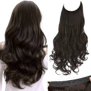 lot 8563 image: SARLA Invisible Wire Hair Extensions with 3 Clips Short Synthetic Wavy Curly Hairpiece Adjustable Transparent Headband for Women 14 Inch Black Brown