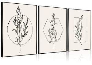 lot 8568 image: ZJJARTYB Farmhouse Beige Canvas Wall Art Retro Floral Line Pictures Minimalist Botanical Posters Neutral Prints Boho Artwork Simple Painting Wall Decor for Living Room Bedroom 12X16in3Pcs Qty 2